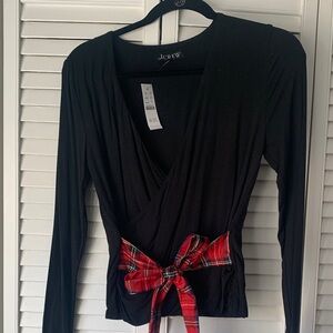 J. Crew Black Blouse with Red Plaid Accent
